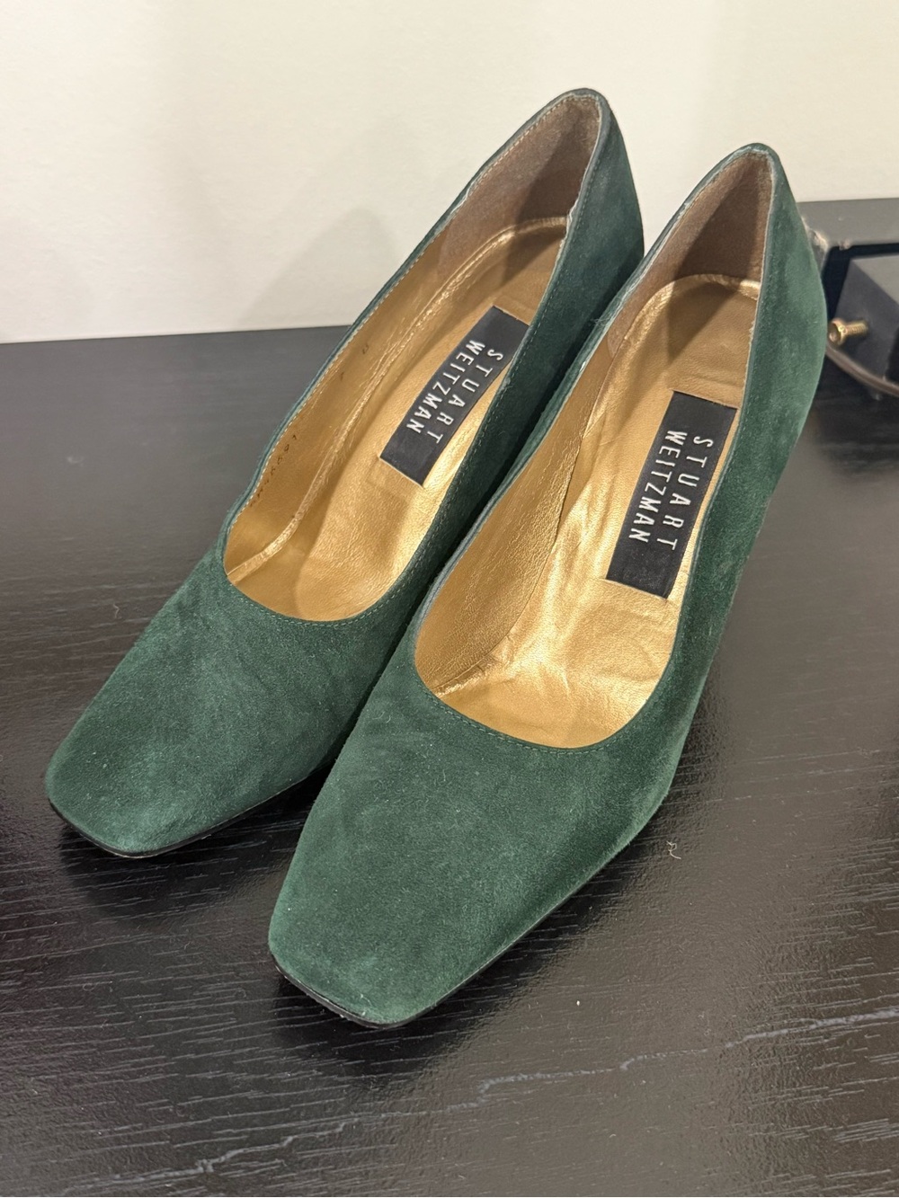 Stuart Weitzman Dark Green Suede Square Toe Pumps Size 7